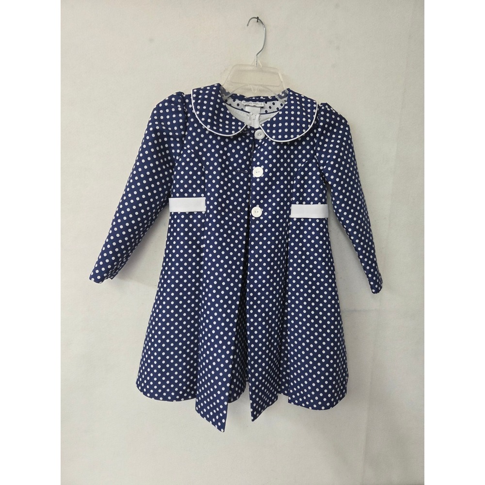Allison Ann Polka Dot Dress and Coat Set Kids Size 6 Navy Blue White 2-Piece Set